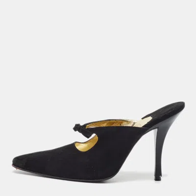 Pre-owned Ferragamo Anamur Size 38.5 Black Suede Mules
