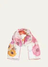 Ferragamo Anemone Floral Print Silk Scarf In Ivoryroseorange