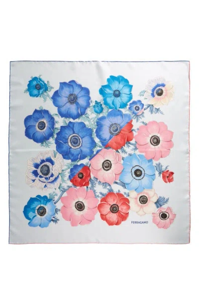 Ferragamo Anemone Flower Silk Scarf In Blue