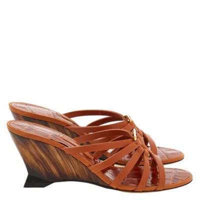 Ferragamo Anemone Gancini Ornament Wedge Sandals In Orange