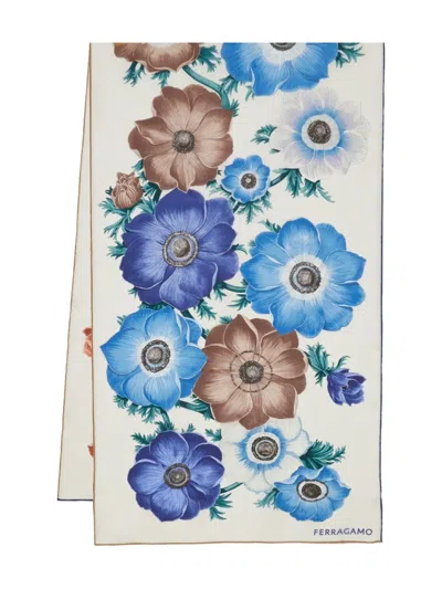 Ferragamo Anemone-print Silk Scarf In White
