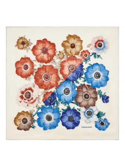 Ferragamo Anemone-print Silk Scarf In Neutral