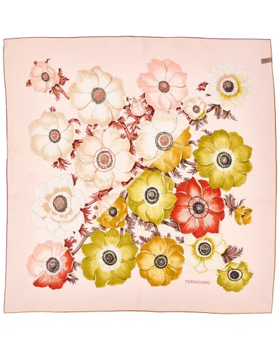 Ferragamo Anemone Print Silk Scarf In Green