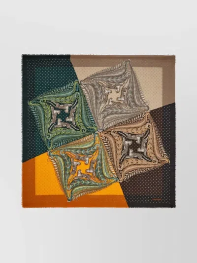 Ferragamo Animal And Paisley Motif Fringed Square Scarf In Multi