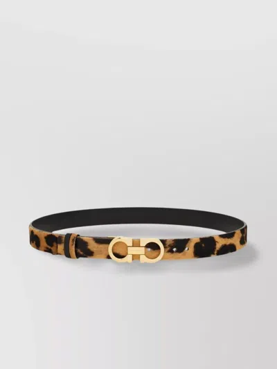 FERRAGAMO ANIMAL PRINT BELT WITH ADJUSTABLE FIT AND GOLD-TONE BUCKLE