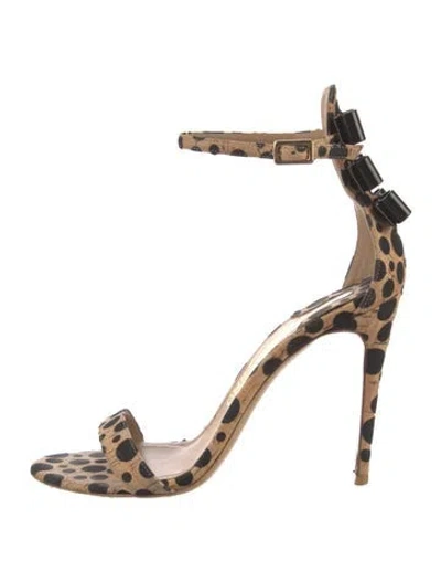 Pre-owned Ferragamo Animal Print Bow Accents Sandals In Brown