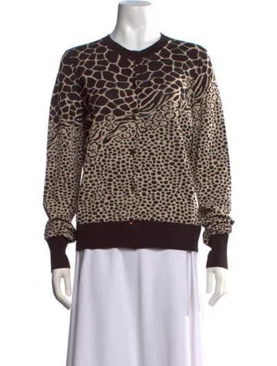 Pre-owned Ferragamo Animal Print Crew Neck Sweater In Brown