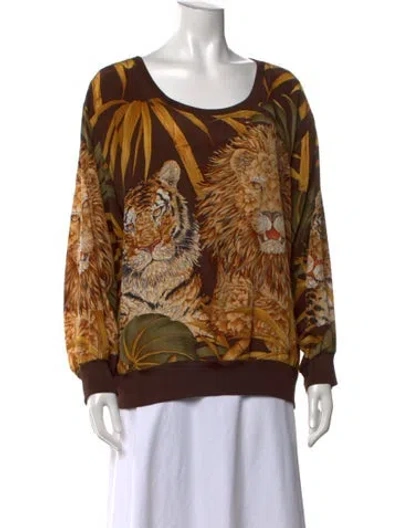 Pre-owned Ferragamo Animal Print Crew Neck Sweatshirt In Brown