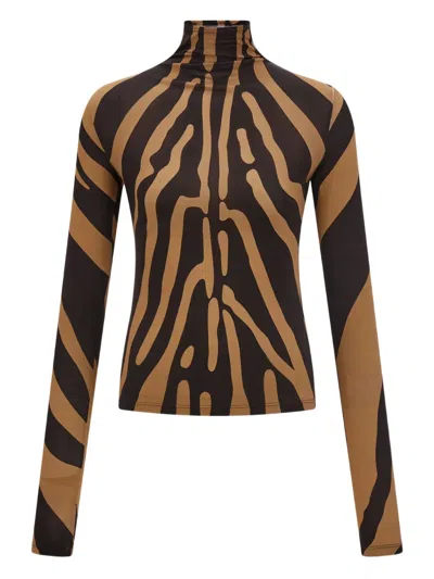 Ferragamo Animal-print High-neck Top In Brown