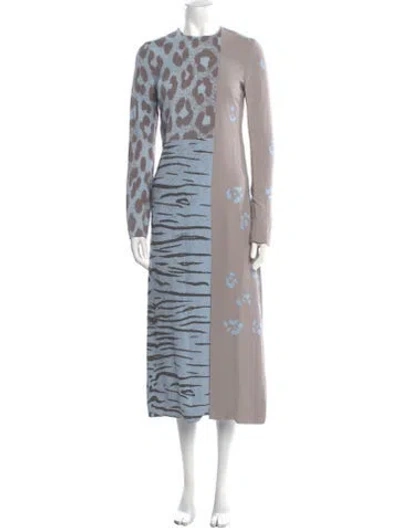 Pre-owned Ferragamo Animal Print Long Dress In Gray