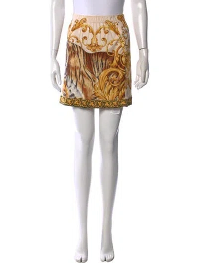 Pre-owned Ferragamo Animal Print Mini Skirt In Brown/yellow
