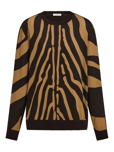 Ferragamo Animal-print Panelled Sweater In Brown