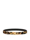 Ferragamo Animal Print Belt With Adjustable Fit And Gold-tone Buckle In Brown