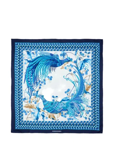 Ferragamo Animals Print Silk Scarf In Blue