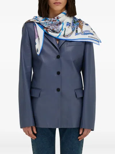Ferragamo Animal-print Silk Scarf In Blue