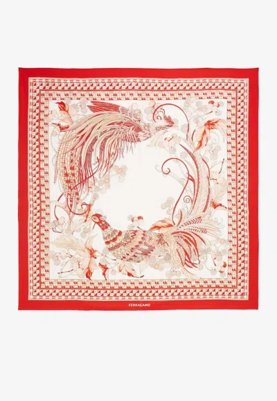 Ferragamo Animal Print Silk Scarf In Red