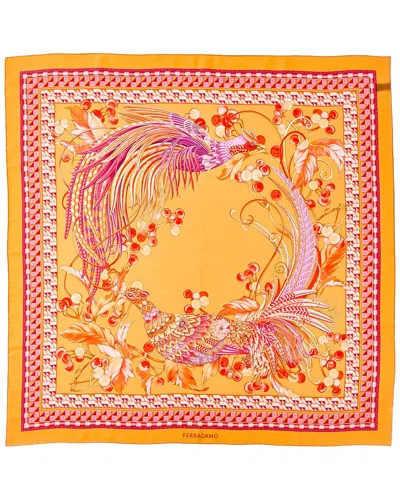 Ferragamo Animal Print Silk Scarf In Orange