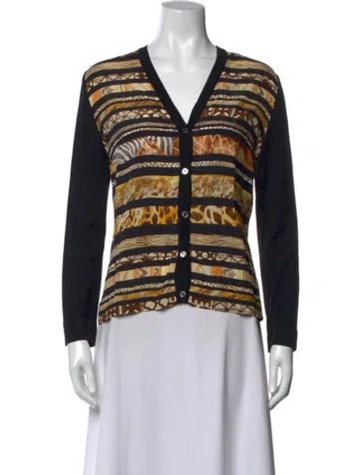 Pre-owned Ferragamo Animal Print V-neck Button-up Top In Black/yellow