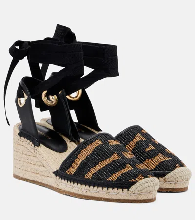 Ferragamo Animal-print Raffia Espadrille Wedges In Multi