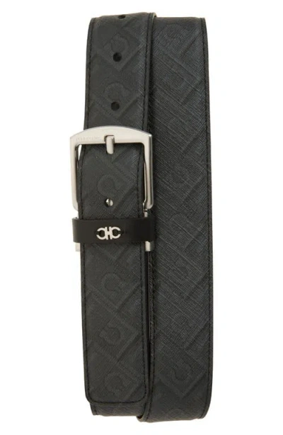 Ferragamo Animation Gancio Leather Belt In Nero/grigio