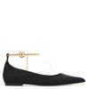 Ferragamo Dada T Chain-embellished Satin Point-toe Flats In Black