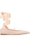 Ferragamo Carice Satin-trimmed Leather Ballet Flats In Pink