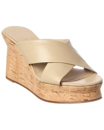 Ferragamo Ant Leather Wedge Sandal In Neutral