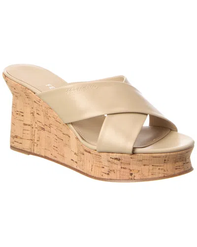 Ferragamo Ant Leather Wedge Sandal In Neutral