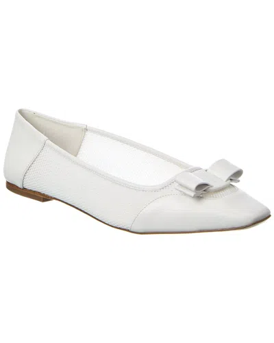 Ferragamo Anz Mesh & Leather Flat In White