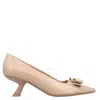 Ferragamo Anz Patent Leather Vara Bow Pumps In Beige
