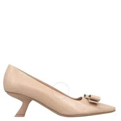 Ferragamo Anz Patent Leather Vara Bow Pumps In Beige