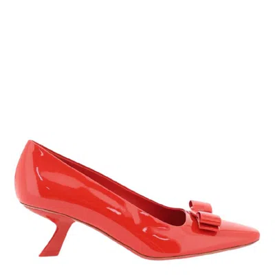 Ferragamo Anz Patent Leather Vara Bow Pumps In Red