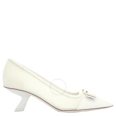 Ferragamo Anz Vara Bow Mesh Pumps In White