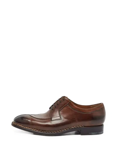 Pre-owned Ferragamo Apron-seam Leather Derby Shoes In Brown