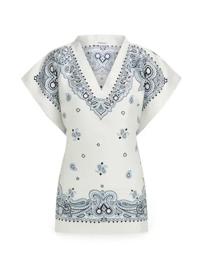 Ferragamo Arabesque Print Poncho In White