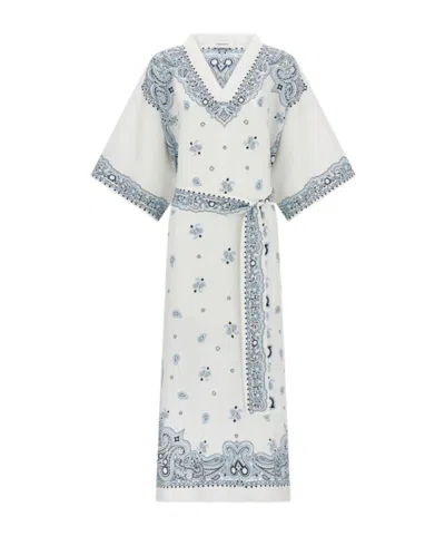 Ferragamo Arabesque Print Silk Caftan In White