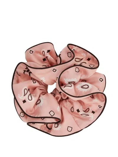 Ferragamo Arabesque Print Silk Scrunchie In Pink