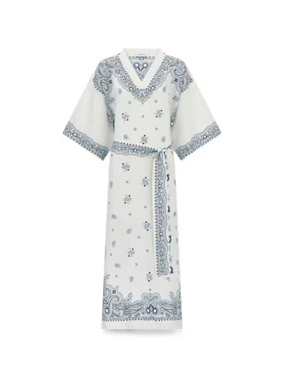 Ferragamo Paisley-print V-neck Midi Dress In White