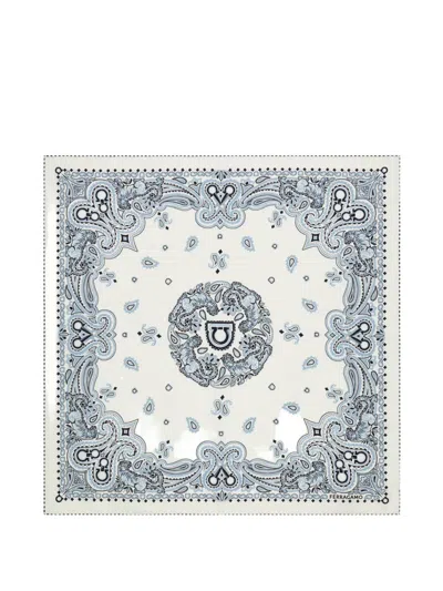Ferragamo Arabesque Print Silk Scarf In Blue