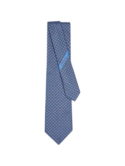 Ferragamo Archi Print Silk Tie In Blue