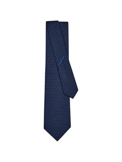 Ferragamo Archi Print Silk Tie In Blue