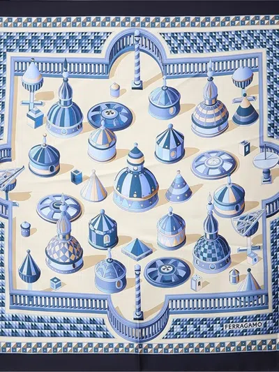 Ferragamo Architectural-print Silk Scarf In Blue