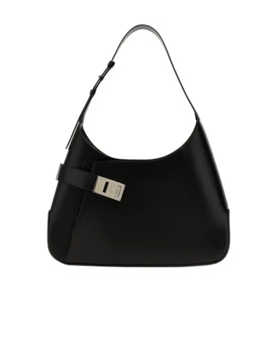 Ferragamo Archivio Logo Buckle Handbag In Black