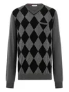 Ferragamo Argyle Pocket V-neck Sweater In Gray