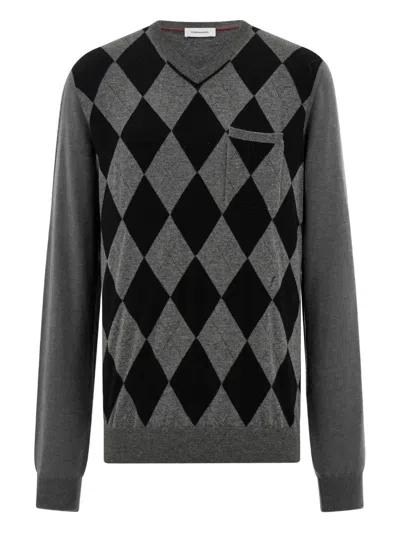 Ferragamo Argyle Pocket V-neck Sweater In Gray