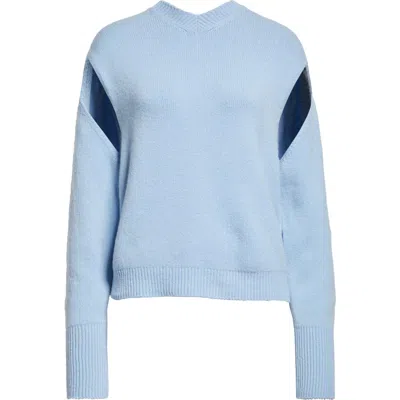 Ferragamo Arm Cutout Cashmere Blend Sweater In Light Blue