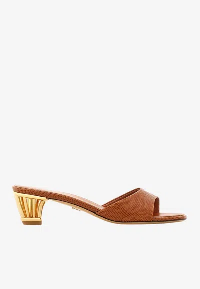 Ferragamo 40mm Cage Heel Mules In Cognac