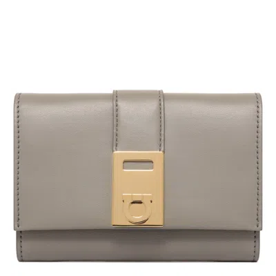 Ferragamo Ash Grey Calf Wallets In Gray