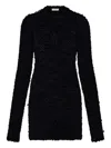 Ferragamo Astrakhan-effect Long-sleeve Mini Dress In Black