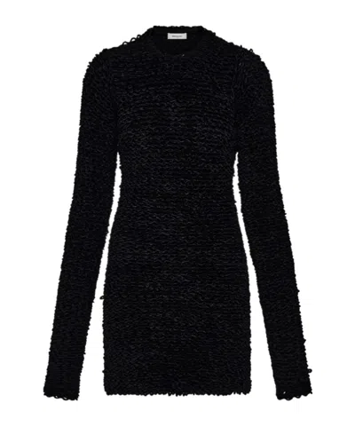 Ferragamo Astrakhan Effect Short Dress In Black